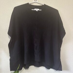 Nordstrom Vintage Black Cable Knit Cashmere Wool Blend V Neck Poncho One Size